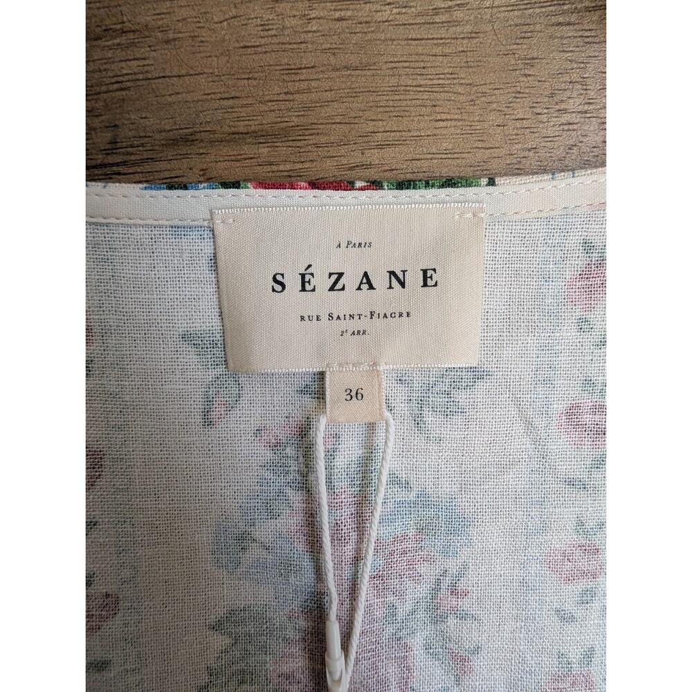NWT Sezane Blouse Womens 36 Multi Red Cream Floral Imprime Margaret Button Front - Picture 4 of 5